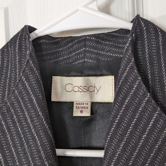 Vintage Cassidy Wool Cropped Pinstripe Grey Knit Blazer Jacket Size 6 - Picture 2 of 7